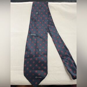 Moschino Navy Silk Tie Red Spiral Polka Dot Pattern Made in Italy Designer ktie